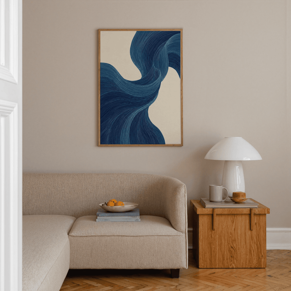 Elegant Blue Flowing Wall Art for hallway, features blue and beige tones, print