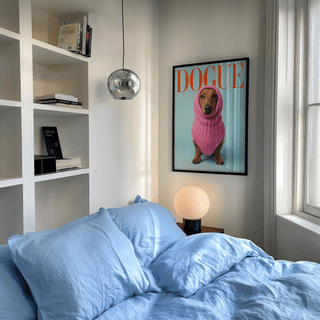 Funny Daschund Print in brown, blue, pink for stylish art print decor