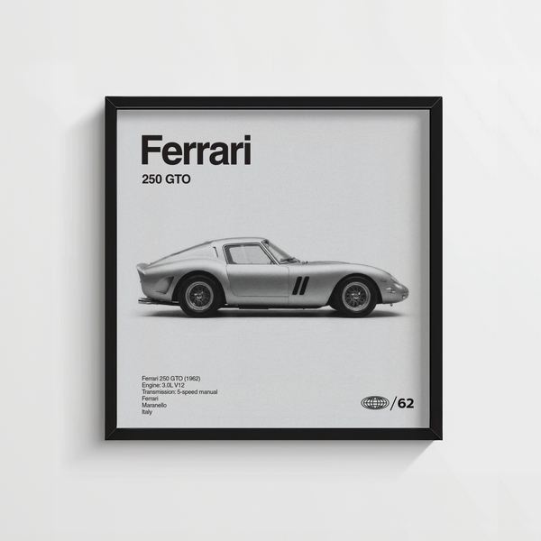 Ferrari Wall Art with the 250 GTO in grayscale for study wall decor