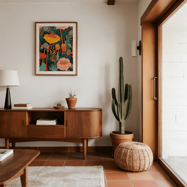 Colorful Wall Art Multicolored wildflower print for dining room