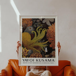 Abstract octopus wall art with swirling tentacles and coral formations.