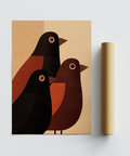 Abstract Bird Wall Art close-up of textured shapes, Brown Orange Beige palette
