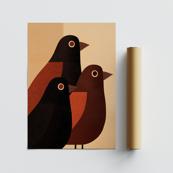 Abstract Bird Wall Art close-up of textured shapes, Brown Orange Beige palette
