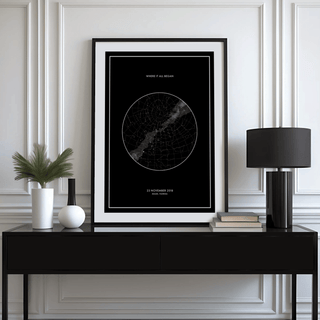 Custom Star Map minimalist black and white poster for dining room