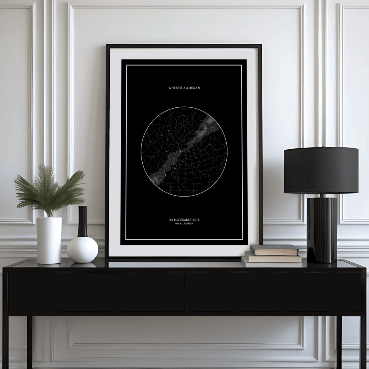Custom Star Map minimalist black and white poster for dining room