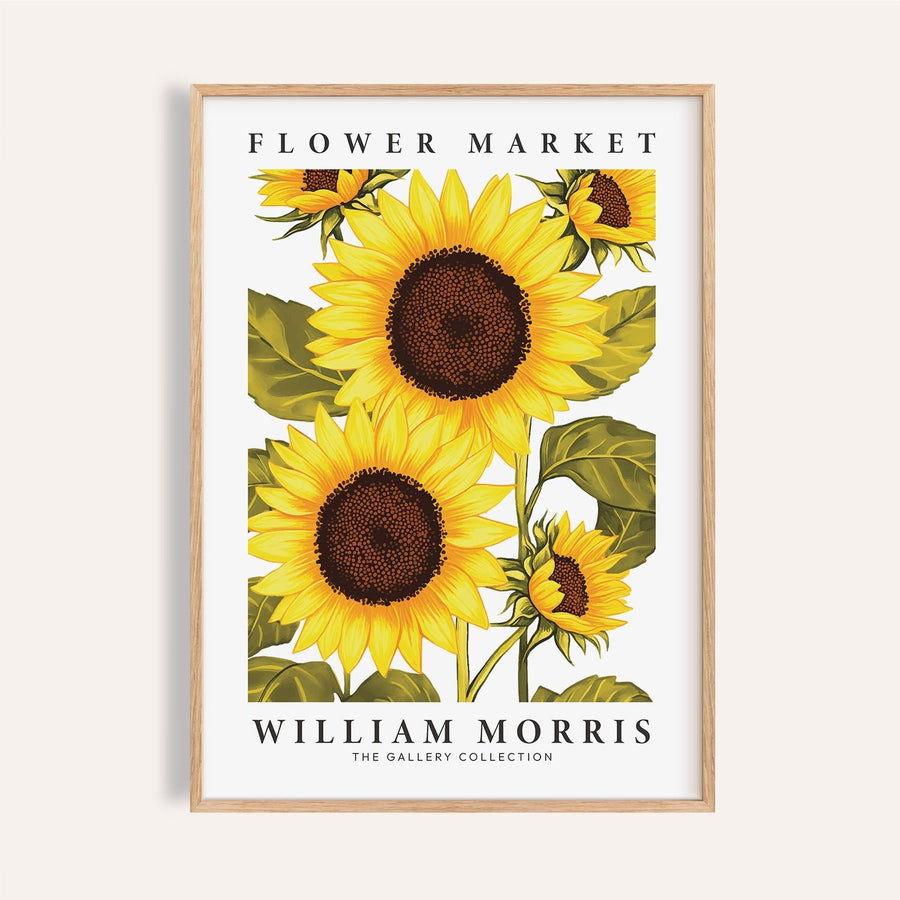Sunflower wall art featuring yellow blooms and green leaves