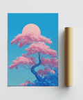 Japanese Cherry Blossom Print art featuring pink blossoms for modern home office