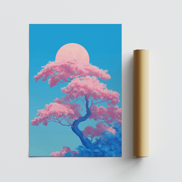 Japanese Cherry Blossom Print art featuring pink blossoms for modern home office