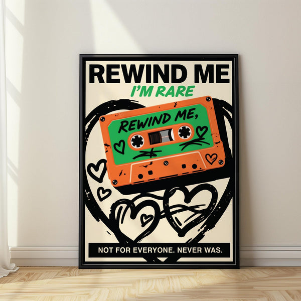 Retro cassette wall art with hand-drawn mixtape and hearts.