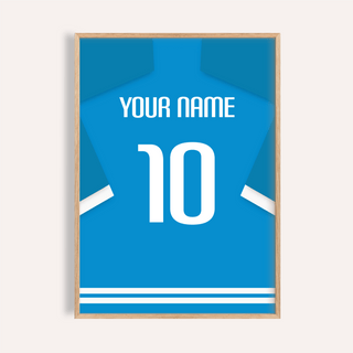 Napoli Football Shirt Poster featuring customizable name and large number 10 in blue and white jersey layout