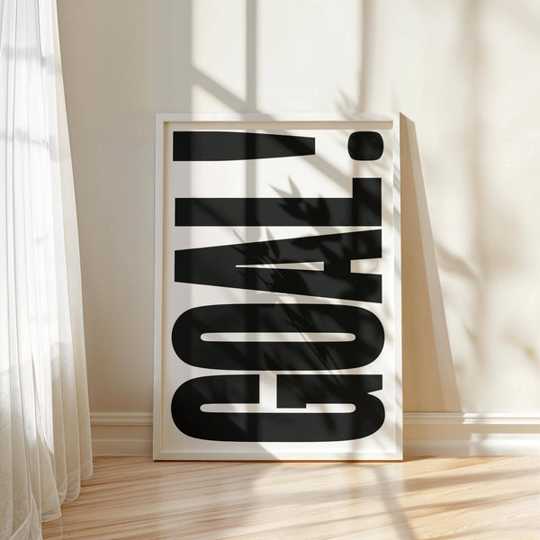 Dynamic GOAL print as wall art for games room decor inspiration