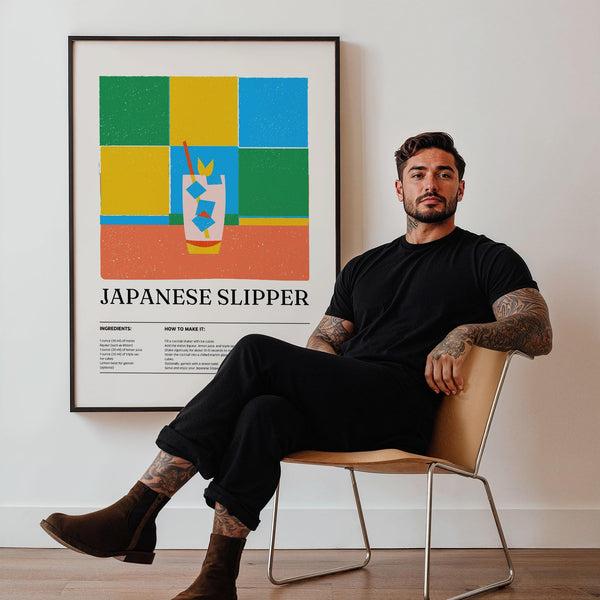 Midori-based cocktail illustration featured as trendy wall art.