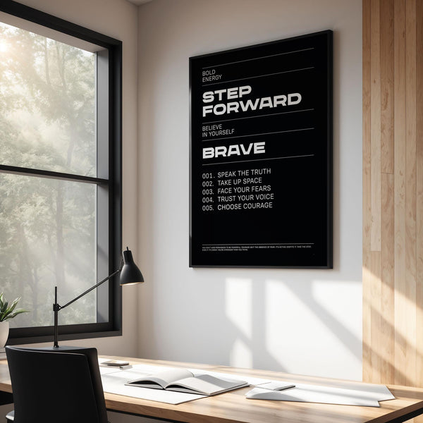 Motivational wall art with strong visual presence and affirming words.