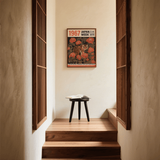 Japandi Interior featuring a Vintage Asian Wall Art of a tiger in the Jungle