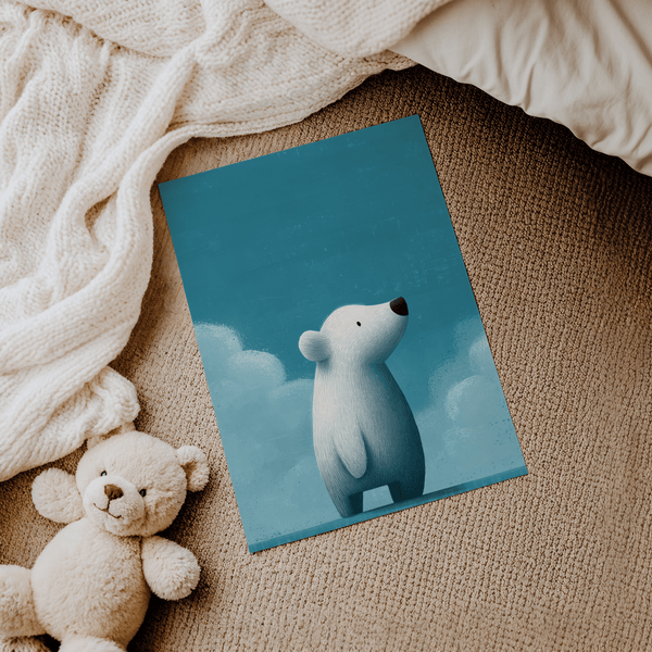Cute Polar Bear Print featuring Blue and White, ideal for playroom poster