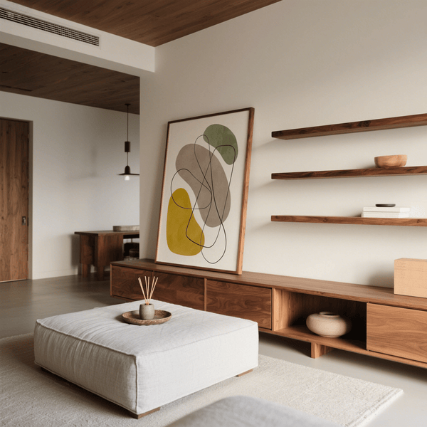 Geometric Abstract Poster wall art in Yellow, Green, Brown, Beige for entryway