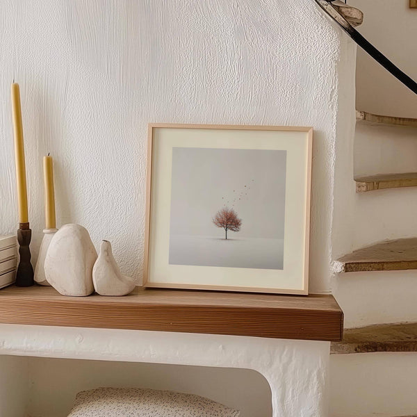 minimalist tree wall art with soft neutral tones