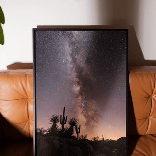 Cactus Night Print art print featuring desert scene in Black, Pink, Purple, Yellow for bedroom