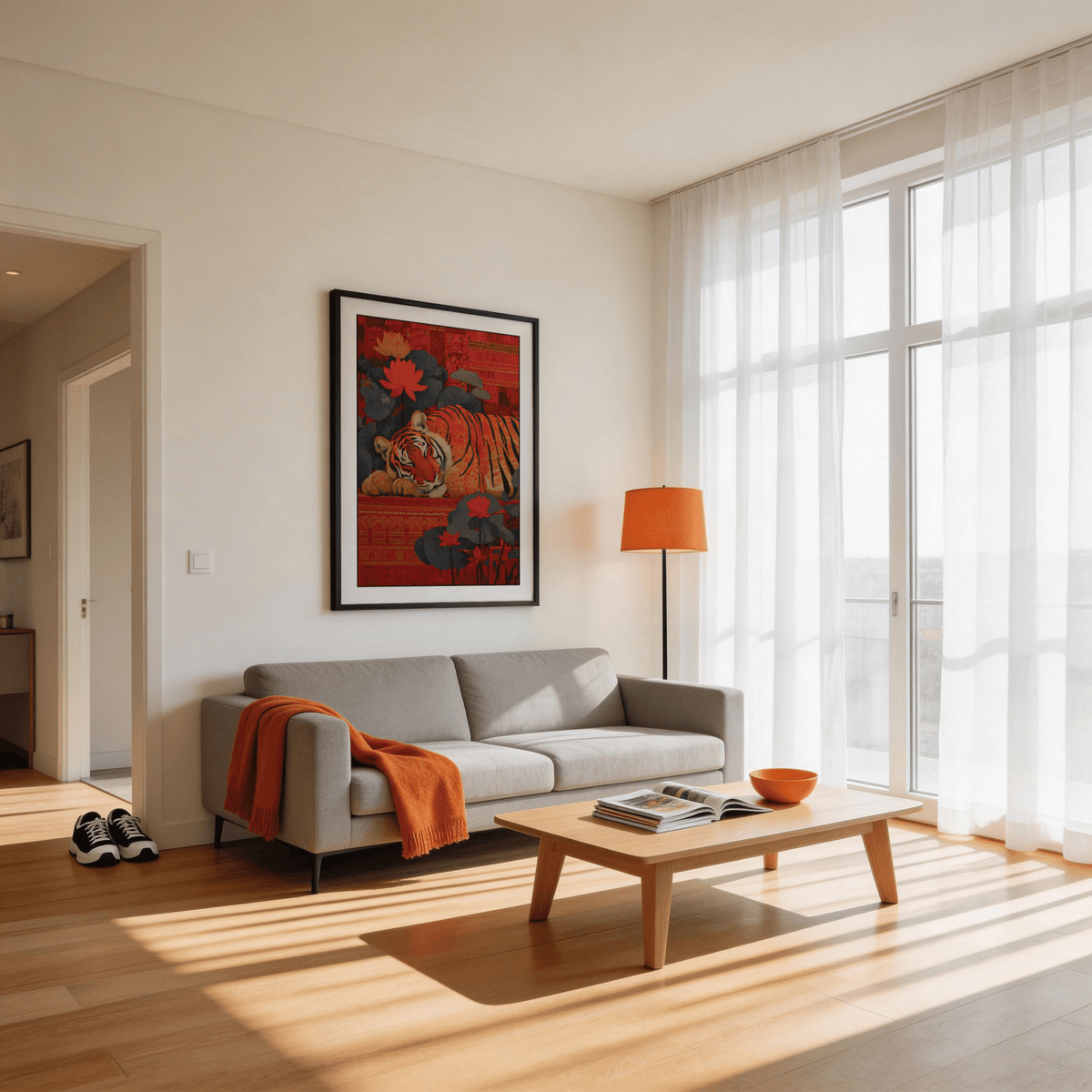 Indian Tiger Wall Art design highlighting tiger stripes against intricate ornamental patterns