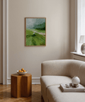 Fairway scene Abstract Green Wall Art print showing radiating strokes
