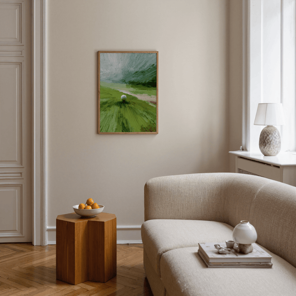 Fairway scene Abstract Green Wall Art print showing radiating strokes