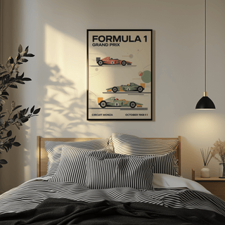 Side view of motorsport print displaying balanced negative space