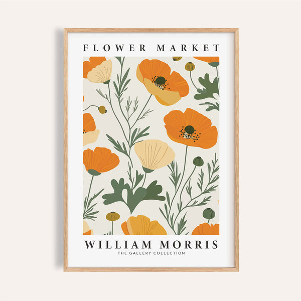 Vintage-inspired wall art poppies featuring vibrant orange blooms for elegant living rooms