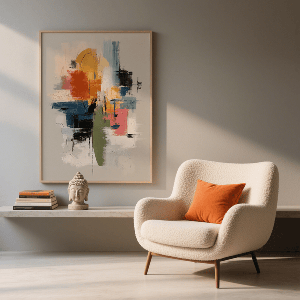 Colorful Textured Print, multicolored accents, creative room, art print