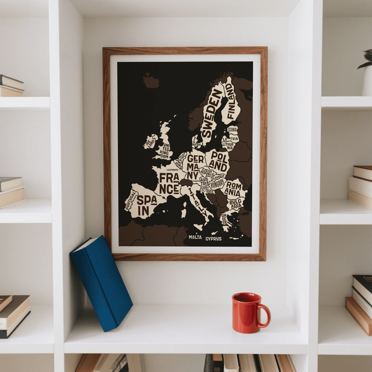 Europe Poster modern wall art with Brown Beige White for classroom