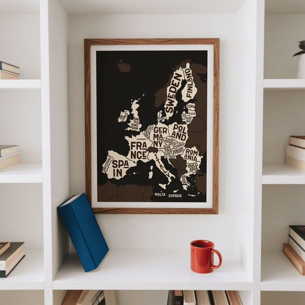 Europe Poster modern wall art with Brown Beige White for classroom