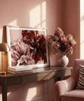 Framed wall art mockup featuring Pink Floral Print above console
