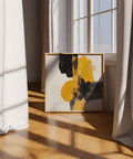 Modern Abstract Square Art Print featuring yellow and black colors for lounge
