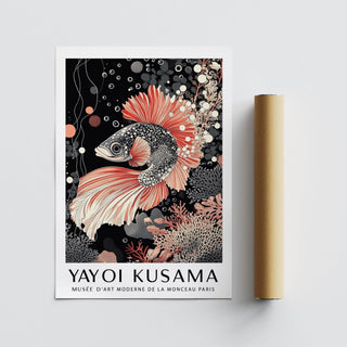 Oriental Asian wall art of fish and coral with floating bubble patterns