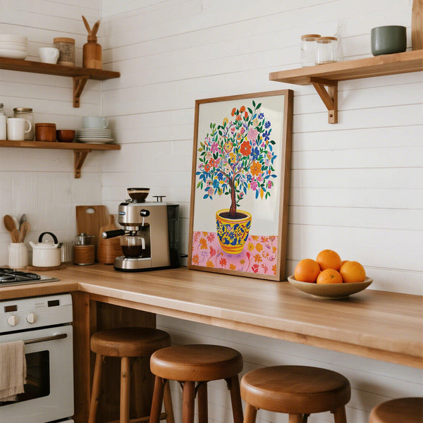 Decorative Tree of Life Wall Art print with floral branches.