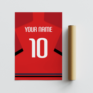 Osasuna Football Shirt Poster displayed above desk workspace
