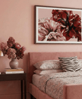 Minimal interior scene displaying Pink Floral Print in office space