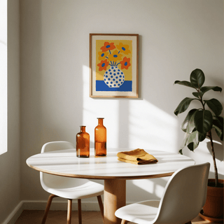 Vase and Flowers Poster featuring strong Orange and Yellow flowers for family room