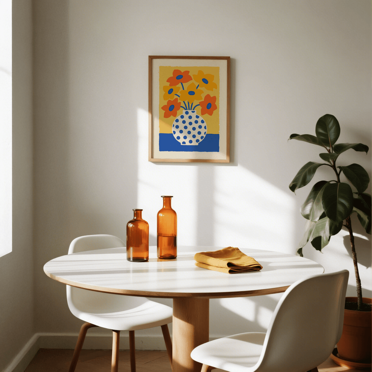 Vase and Flowers Poster featuring strong Orange and Yellow flowers for family room