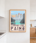 Wide composition of Torres Del Paine Art Print with central peaks and calm water