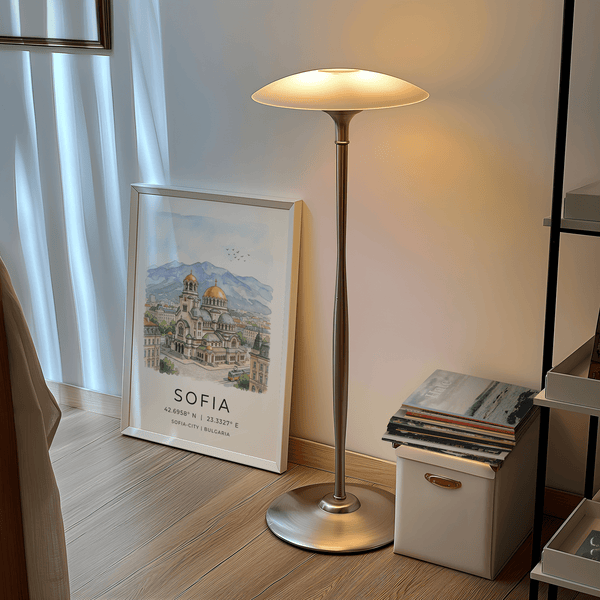 Landscape-style Sofia poster with mountain range behind cathedral architecture