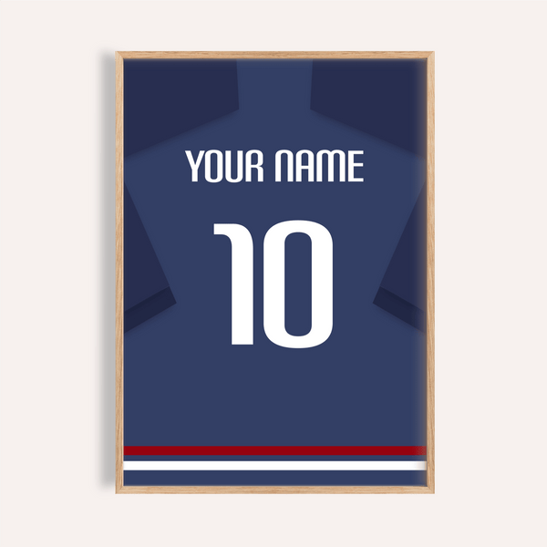 Framed France Football Shirt Poster with customizable name and number 10