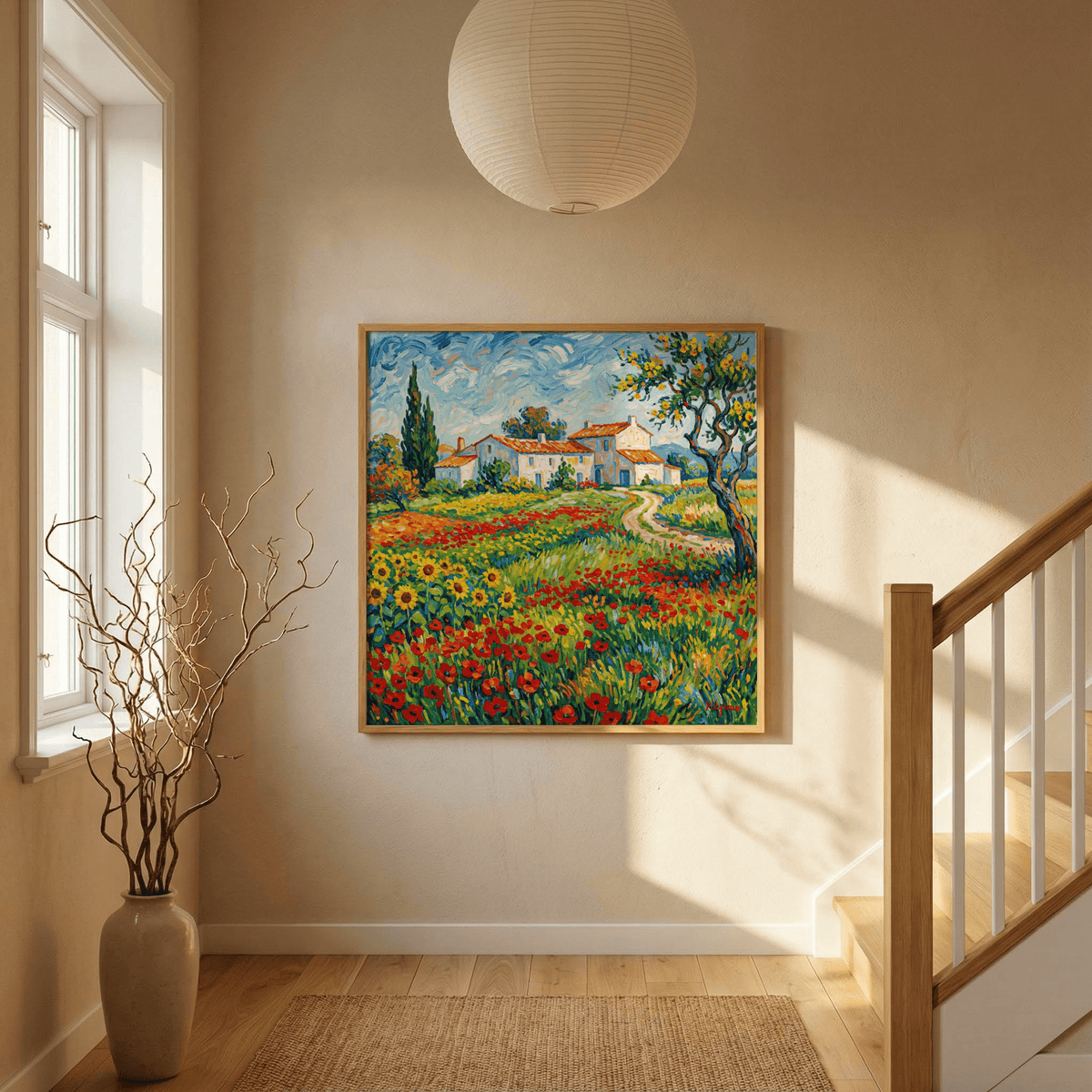 Van Gogh Painting art print with Yellow blossoms and Red poppies for studio walls