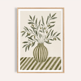 Olive Branch Art print in green, beige, and white for kitchen wall decor