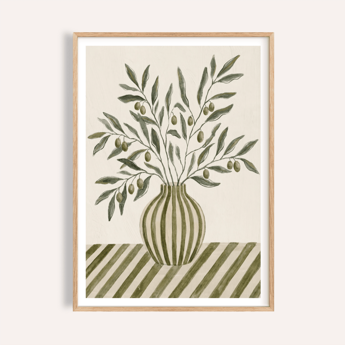 Olive Branch Art print in green, beige, and white for kitchen wall decor