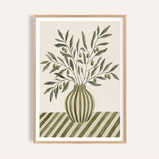 Olive Branch Art print in green, beige, and white for kitchen wall decor