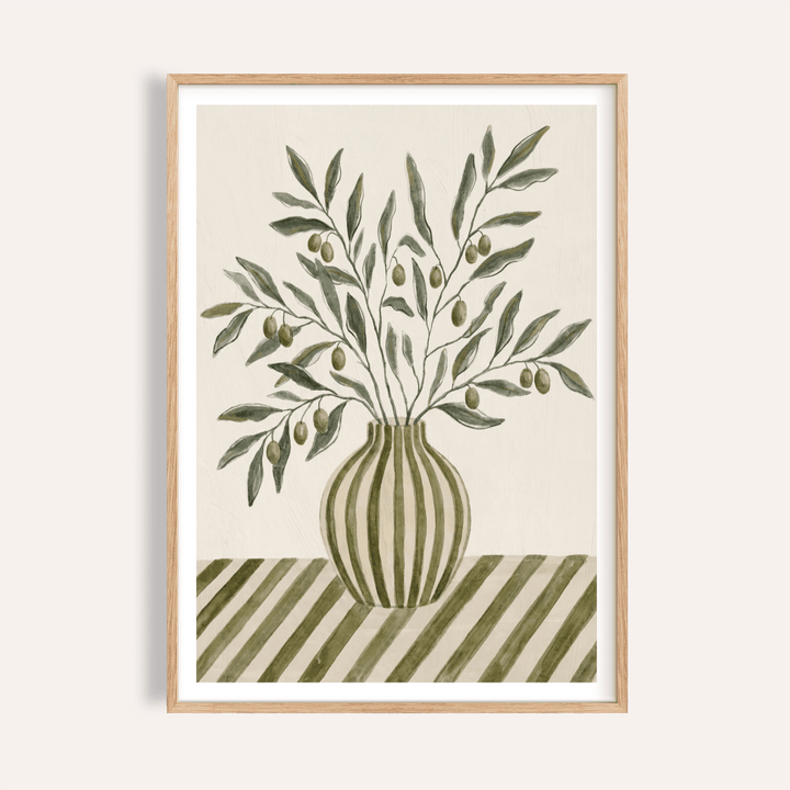 Olive Branch Art print in green, beige, and white for kitchen wall decor
