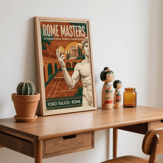 Collector-style Rome Tennis Championship Poster print with central athlete hand and tennis ball