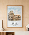 Illustrated Rome Colosseum Art Print with arched facade and birds