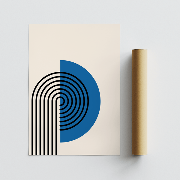 Modern Black and Blue Abstract Arch Print poster for bedroom décor