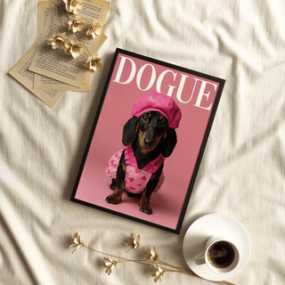 Chic Fashion Dachshund Wall Art poster for stylish home spaces using pink, black, brown, white colors